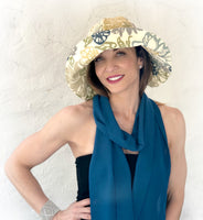 Wide Brim Cloche Hat in Botanical Print Cotton | The Derby