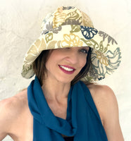 Wide Brim Cloche Hat in Botanical Print Cotton | The Derby