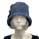 Blue rain hat in shower proof blue fabric Boston Millinery  front view 