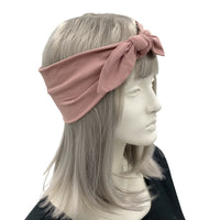 Knotted Bow Boho Head Wrap in Stretch Jersey, Dusky PinkSpring Collection
