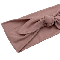 Knotted Bow Boho Head Wrap in Stretch Jersey, Dusky Pink,