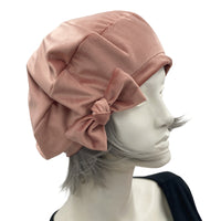 Dusky pink lightweight velour beret with bow 