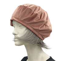 Dusky pink lightweight velour beret with bow 