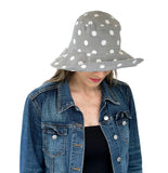 Ladies Polka Dot spot sunhat in gray packable vacation and travel hat