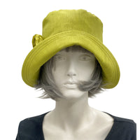 Sun Hat in Chartreuse Linen 1920s style front view