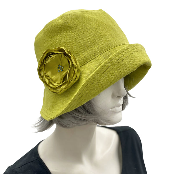 Summer Sun Hat in Chartreuse Linen 1920s style 