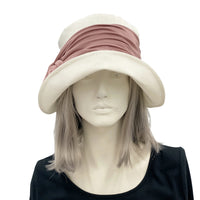 Women's 1920's Style Cloche Hat in Linen with Dusky Pink Hat Band | The Eleanor