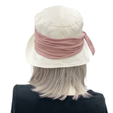 Women's 1920's Style Cloche Hat in Linen with Dusky Pink Hat Band | The Eleanor