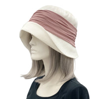 Women's 1920's Style Cloche Hat in Linen with Dusky Pink Hat Band | The Eleanor