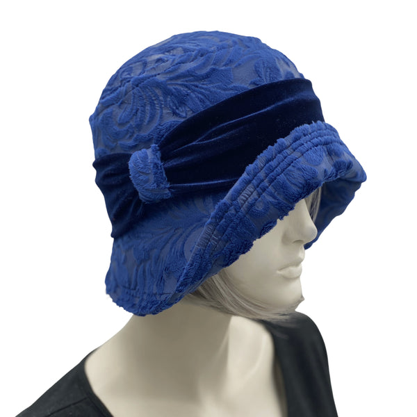 Vintage style 20s cloche hat in textured blue velour velvet handmade hats USA 