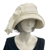 1920s Cloche Hat in Antique White Linen with Scarf | The Eleanor