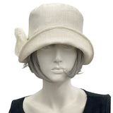 1920s Style Hat in Cream Linen with Chiffon Rose | The Eleanor