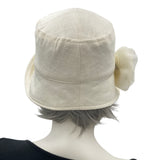 1920s Style Hat in Cream Linen with Chiffon Rose | The Eleanorrear view