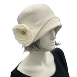1920s Style Hat in Cream Linen with Chiffon Rose | The Eleanor