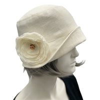 Cream linen Eleanor cloche hat Flapper Style Summer Hats handmade. by Boston Millinery  Edit alt text