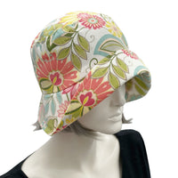 Vintage style cloche hat handmade in soft cotton and fully lined Boston Millinery side view