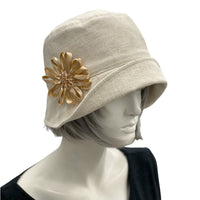 Cloche Hat for Women in Beige Linen with Satin Ribbon Daisy  | The Eleanor