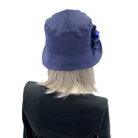 Navy Blue Linen Cloche Hat with Hydrangea Accessory | The Eleanor