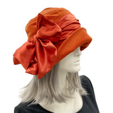 Vintage Style cloche hat handmade in b burnt orange velvet with satin band and bow  side view of bow