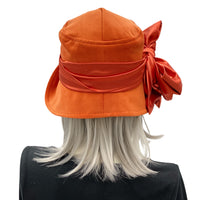 Vintage Style cloche hat handmade in b burnt orange velvet with satin band and bow  rear view