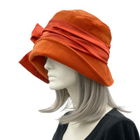Vintage Style cloche hat handmade in b burnt orange velvet with satin band and bow  Boston Millinery