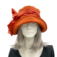 Vintage Style cloche hat handmade in b burnt orange velvet with satin band and bow 