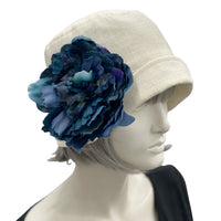1920s style cloche hat with large flower brooch