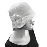 Cloche Hat for Women in White Linen with Satin Ribbon Daisy  | The Eleanor