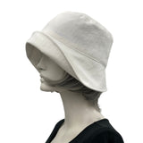 White Linen Eleanor cloche hat from Boston Millinery vintage inspired 1920s and 1930s style handmade in the USA front vie