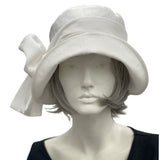 1920s Cloche Hat in Antique White Linen with Scarf | The Eleanor