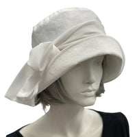 1920s Cloche Hat in Antique White Linen with Scarf | The Eleanor