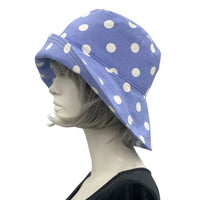 Ladies Polka Dot spot sunhat in periwinkle side view vintage inspired