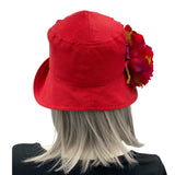 Red linen 20s Style Cloche Hat with Large Flower Boston Millinery rear view