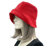 Red linen 20s Style Cloche Hat with Large Flower Boston Millinery side view