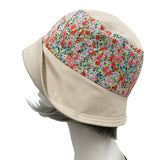 Eleanor wide front brim floral band red blue green cotton cloche hat women side