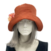 Boston Millinery Elenor cloche Terracotta cinnamon rust linen cloche hat women handmade front view