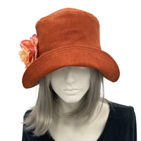 Terracotta cinnamon rust linen cloche hat women handmade 