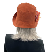 Boston Millinery Elenor cloche Terracotta cinnamon rust linen cloche hat women rear view