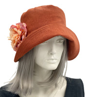 Boston Millinery Elenor cloche Terracotta cinnamon rust linen cloche hat women handmade 