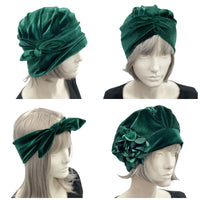 Boston Millinery designs in emerald green velvet 