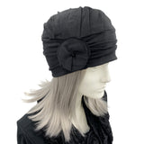 Cotton knit jersey chemo hat turban black handmade Boston Millinery 