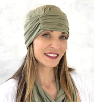 Chemo headwear in soft bamboo jersey Olive green