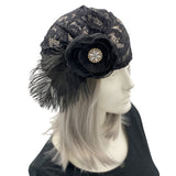Black lace Turban Cocktail Hat with rhinestone 