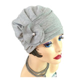 Cotton knit jersey chemo hat turban gray handmade Boston Millinery 