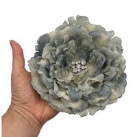 Gray peony fascinator headband with rhinestone center limited edition large flower