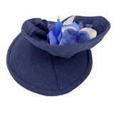 Navy blue linen and hydrangea flower fascinator mini hat  rear view