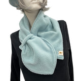 fleece neck wrap scarf in duck egg blue handmade by Boston Millinery 