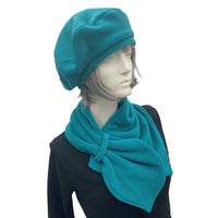 Fleece beret and neck wrap scarf Teal Boston Millinery