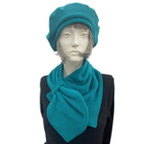 Fleece beret and neck wrap scarf Teal Boston Millinery front view