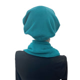 Fleece beret and neck wrap scarf Teal Boston Millinery rear view